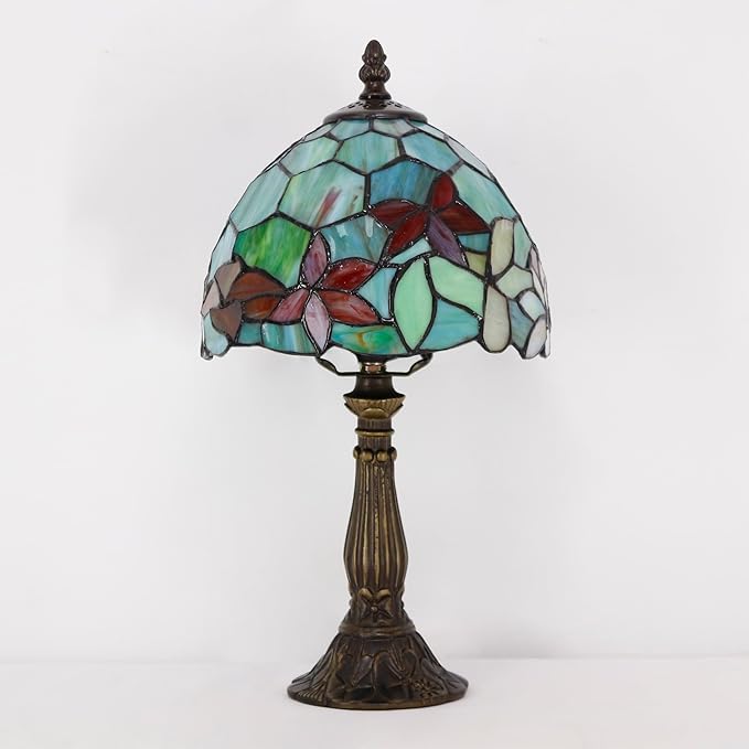 Tiffany Lamp Touch Control Table Lamp Red Yellow Green Flowers Stained Glass Desk Lamp 8X8X14.5 Inches Reading Light