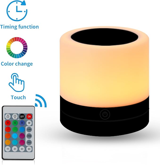 Nursery Night Light for Kids, USB Rechargeable Small Desk Lamp,13 RGB Colors & 4 Brightness & 1 Remote, Touch Bedside Cordless Table Lamp, Portable Night Lamp for Bedroom Living Room (2 Pack Black)