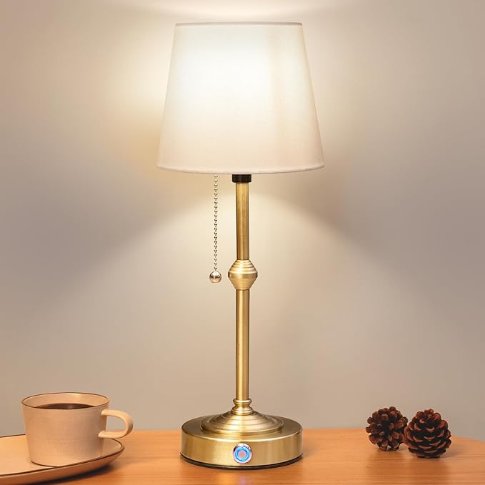 Rechargeable Cordless Table Lamp: Battery Powered Lamp,3 Level Brightness - Bedside Night Lamp, Ambient Light for Restaurant, Home, Bedroom, Dining Room, Camping, Cafe(Gold)