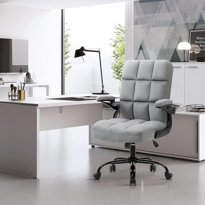 SEATZONE Home Office Executive Desk Chair with Wheels,Comfortable Ergonomic Flip-up Armrest Adjustable Swivel Computer Desk Chair,Grey
