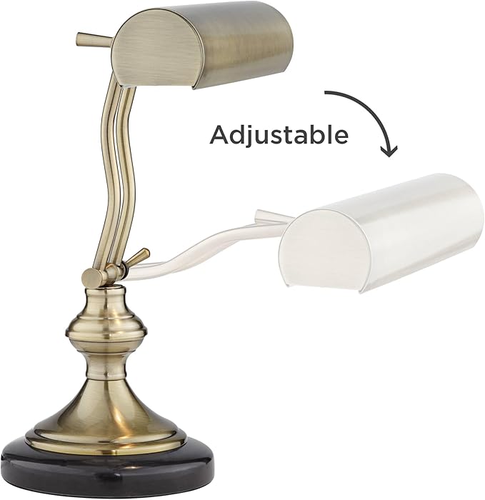 Regency Hill Serenity 12" High Small Traditional Piano Desk Lamps Set of 2 Adjustable Gold Antique Brass Finish Metal Shade Home Office Living Room Bedroom Bedside Nightstand House Reading Kitchen