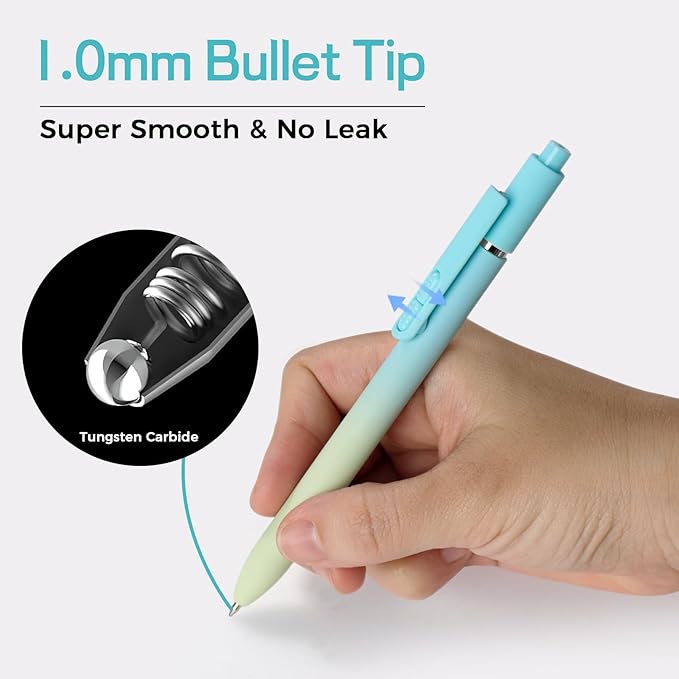8 Pcs Black Ballpoint Pens - 1.0mm Medium Point Smooth Writing Black Ink Ball Point Pens | High-end Long Lasting Retractable Pen for School, Home, Office (Gradient-8pcs)
