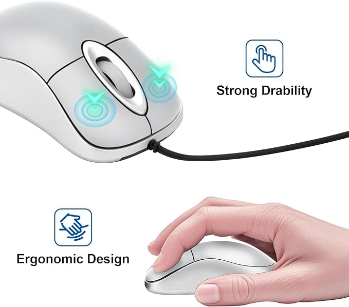 EEEKit Mini Wired USB C Mouse, 3-Button Retractable Corded Mouse Optical Computer Mice for Laptop PC MacBook iPad Smartphones, Silver