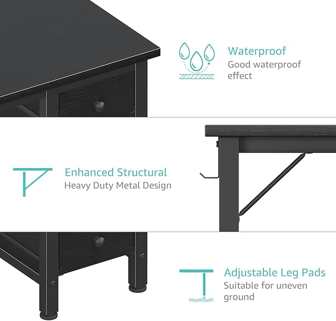 Lufeiya Small Gaming Desk with 4 Fabric Drawers, 40 Inch Kids Girls Teen Cute Study Desk for Bedroom, Reversible Work Computer Writing Table Desks for Small Space Home Office, Black