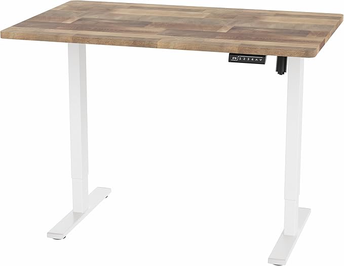 VIVO Electric 48 x 30 in Standing Desk, Memory Height Adjustment, 1B Series, One-Piece Reclaimed Wood Top, White Frame, DESK-KIT-1W5P
