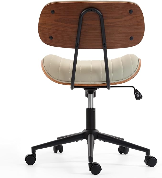 Home Office Chair with Wheels, Adjustable Height Desk Chair Leather Swivel Computer Chair, Armless Modern Walnut Chair for Office, Meeting Room, White