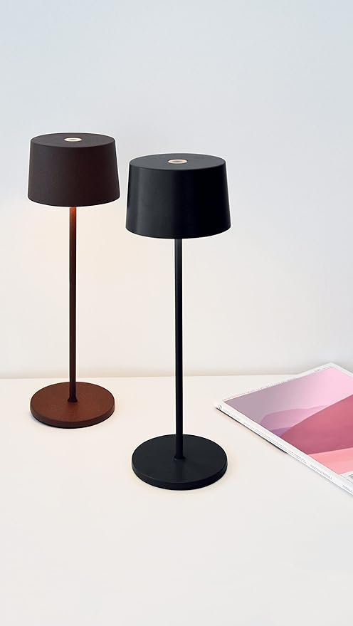 Zafferano, Olivia Pro Lamp, Rechargeable Cordless Table Lamp with Touch Control, Suitable for Indoor and Outdoor, Dimmer, 2700-3000 K, Height 14 Inches, Dark Grey Color