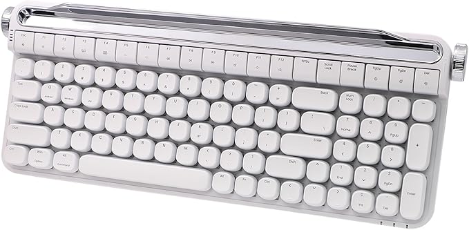 Retro Typewriter Mechanical Keyboard with Tablet Stand, 100 Keys LED Backlit, ABS+PBT Keycaps, Wired/Bluetooth, Blue Switch, Compatible with Windows/Mac/iOS/Android (White)