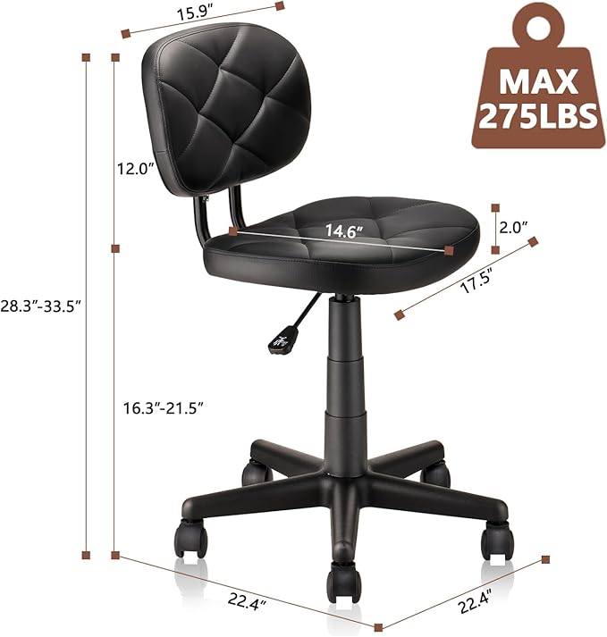 Rolling Stool Chair with PU Leather Backrest and Adjustable Height for Computer Home Standing Desk 2 Pack