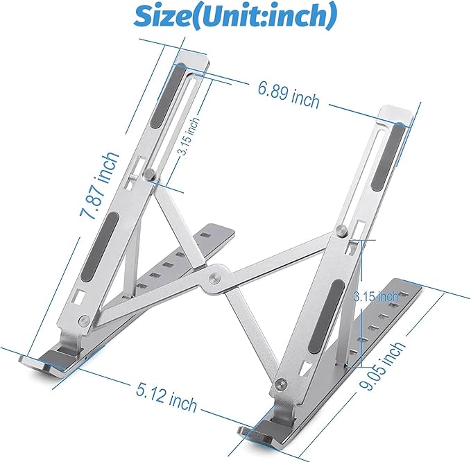 Portable Laptop Stand, Adjustable Ergonomic Aluminium Laptop Mount Stand, Detachable Notebook Riser Holder for Desk Compatible with MacBook, Dell, Lenovo More 10-15.6" Laptops-Silver