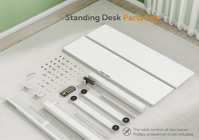 Seang Electric Standing Desk, Adjustable Height Stand up Desk with 3 Memory Presets, 48x24 Inch Sit Stand with Splice Board for Home Office Computer Workstation, White Frame/White Top