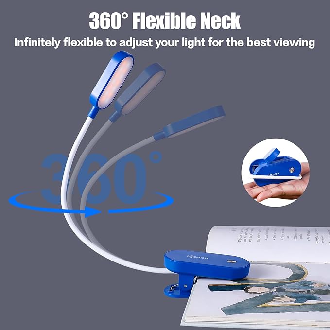 VAVOFO Rechargeable Book Light, 14 LEDs Eye Care Clip On Amber Reading Light for Bookworms Reading in Bed with 9 Colors 9 Brightness (Blue)