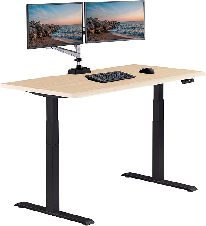 Vari ComfortEdge 60x30 Inch Adjustable Electric Standing Desk – Sit Stand VariDesk with Memory Presets, Sloped Edge, 200 LB Capacity + Tool-Free Assembly (Light Wood)