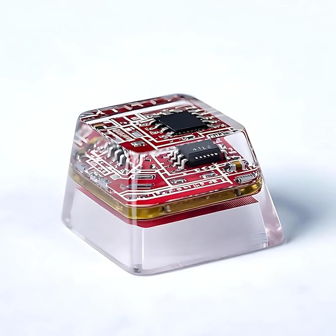 Red Circuit Board Artisan Keycap R1 OEM Profile Custom Keycaps 1U ESC Handmade Gaming Resin Key Cap Cherry MX Switch Compatible Mechanical Keyboard Tech Lover Gift