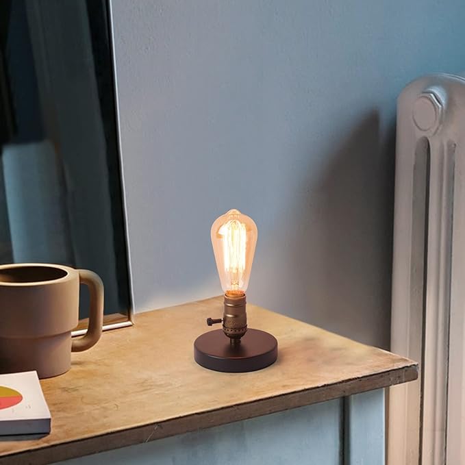OuXean Vintage Table Lamp, Industrial Desk Lamp Small Retro Bedside Lamp with ON/Off Switch E26 Lamp Holder for Home Lighting Decor, Cafe Bar, Studio Antique Decor(Without Bulb)