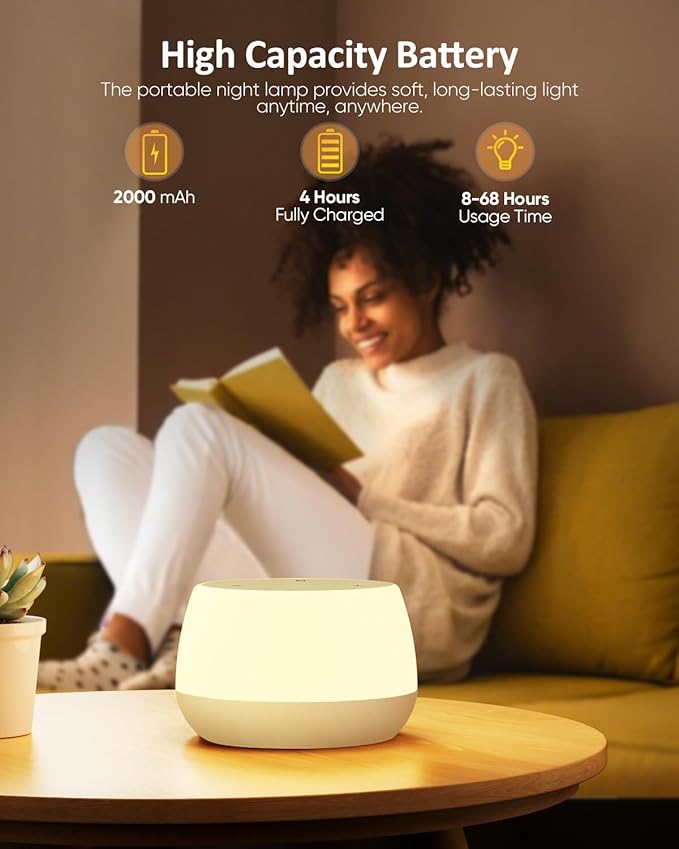 Night Light Set of 2, Touch Lamp for Baby Nursery Stepless Dimmable, USB Rechargeable Battery Operated Lamp with 3 Modes & 9 Colors Changing, Portable Baby Night Light with Timing & Memory