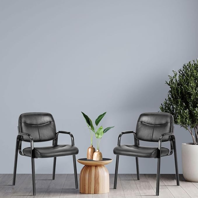 Reception Chairs, Leather Conference Room with Padded Arms and No Wheels for Professional Office Meeting Spaces and Guest Seating,Black-1 Pack