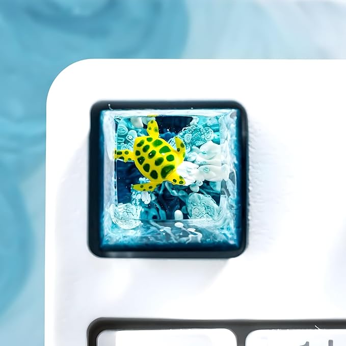 Sea Turtle Artisan Keycap Light Blue Ocean R1 SA Profile Custom Sea Creatures Keycaps 1U ESC Handmade Gaming Resin Key Cap Cherry MX Switch Compatible Mechanical Keyboard Turtle Lover Gift