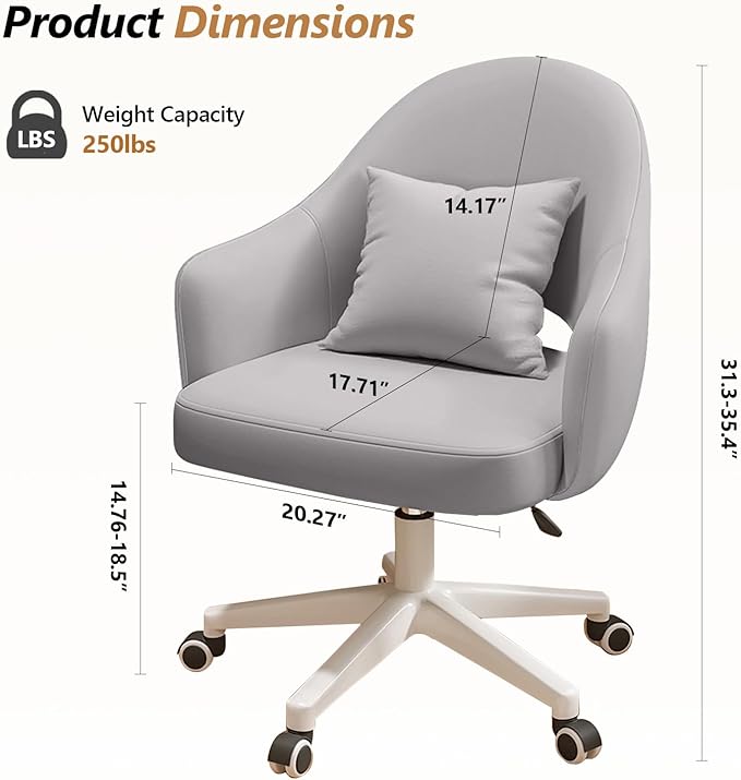 Home Office Chair Velvet Vanity Chairs Cute Makeup Desk Chair with Wheels Mid Back Computer Chairs Height Adjustable Small Swivel Rolling Task Chair