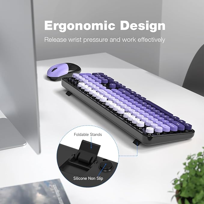 Wireless Keyboard and Mouse Combo - GEEZER Black-Purple Full-Sized Colorful Keyboard 104 Keys - USB 2.4 G Receiver Plug Play with Round Keycap Typewriter Keyboards, for Windows, PC, Laptop, Desktop