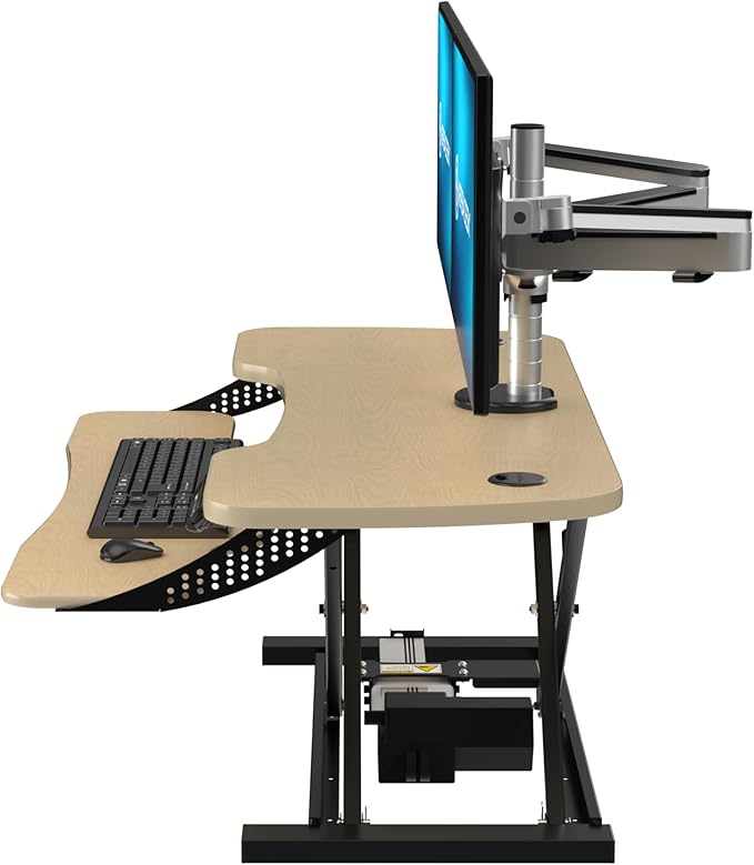 VERSADESK® PowerPro™ Elite 40” x 24" – App Controlled Wide Electric Standing Desk Converter w/USB Charging Port. Raises up to 20”. Fully Assembled – Includes LED Lights. Supports 80 lbs. – Maple