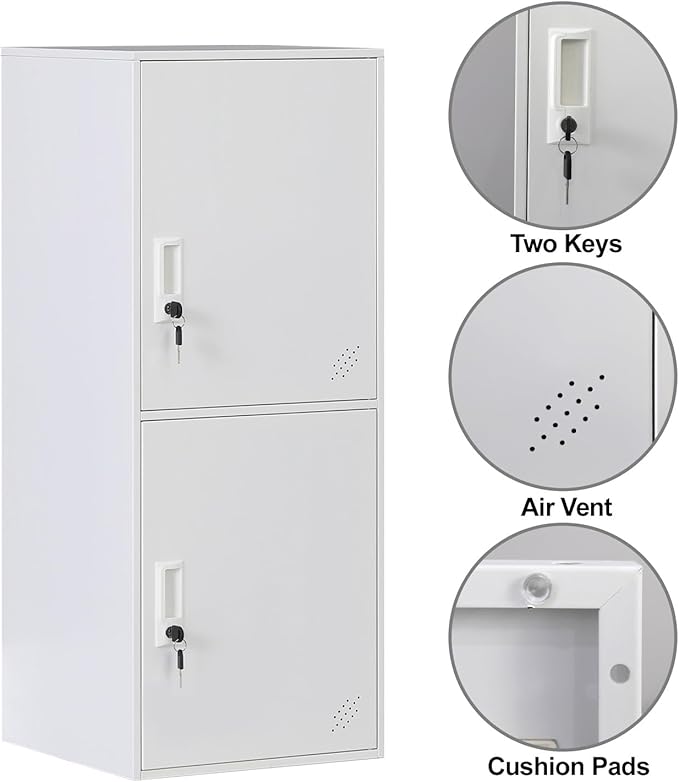 2 Door Vertical Stackable Storage Cabinet with Locking Doors,Shelves File Cabinet Organizer,Metal Locker Storage Cabinet Office, Home, Gym, School,KidsRoom (2 Door, White)