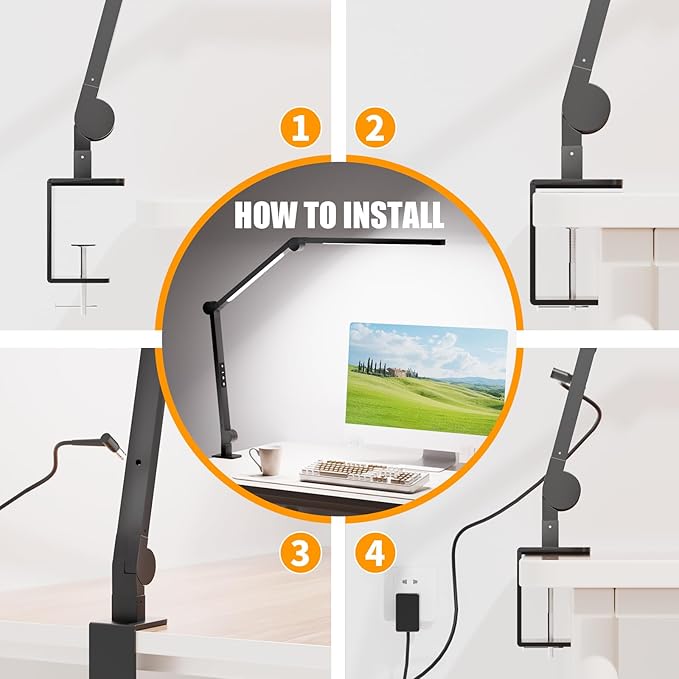 LED Desk Lamp with Clamp, Architect Desk Lamp with Dual Light & Adjustable Flexible Swing Arm, 5 Color Mode & Brightness, Eye Caring Table Light with Memory Function for Home Office Painting Drafting