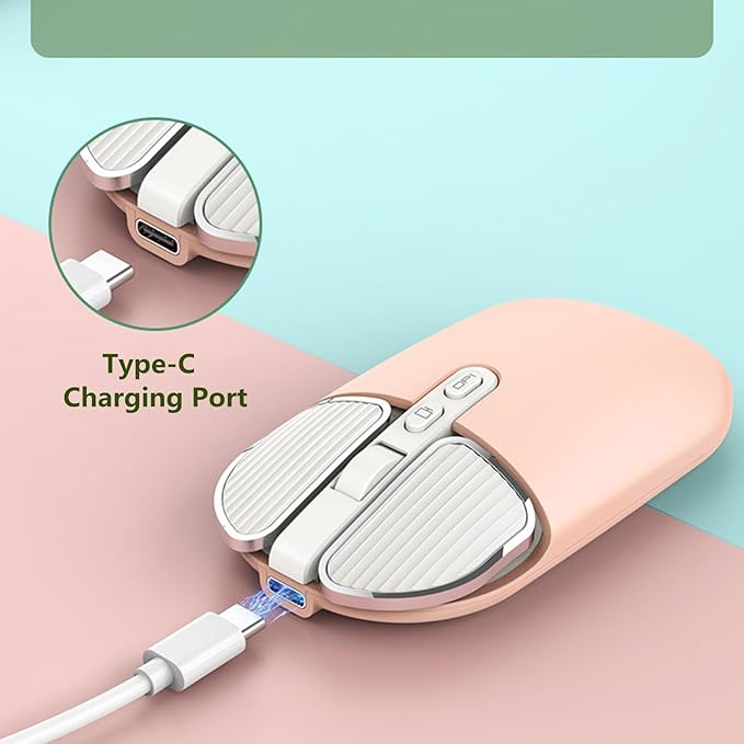 YOCUNKER Wireless Mouse, 2.4G Rechargeable Silent Slim Computer Mouse with USB Receiver 3 DPI, Back to Desktop Button Cordless Mice for PC Laptop Computer Desktop Windows Mac OS Office (Pink)