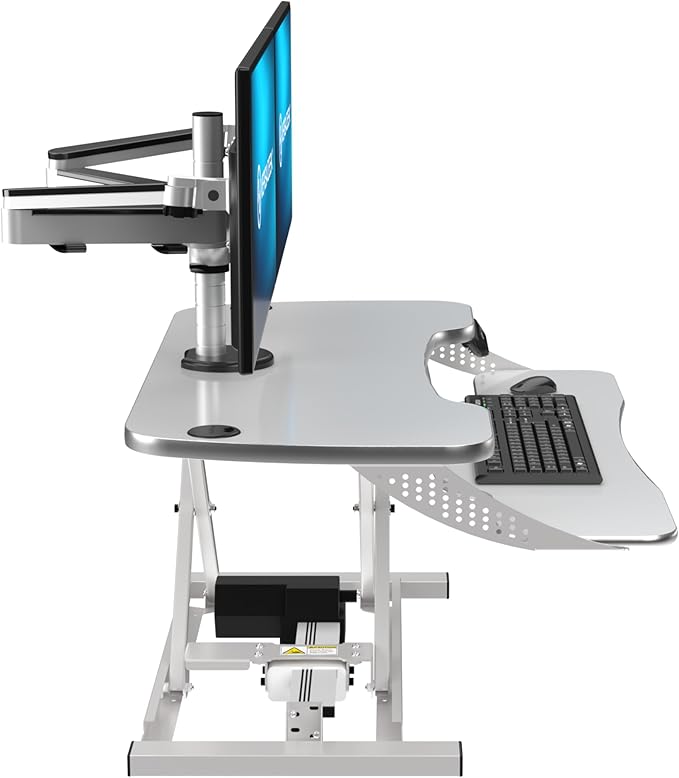 VERSADESK® PowerPro™ Elite 36” x 24" – App Controlled Electric Standing Desk Converter w/USB Charging Port. Raises up to 20”. Fully Assembled – Includes LED Lights. Supports 80 lbs. – White