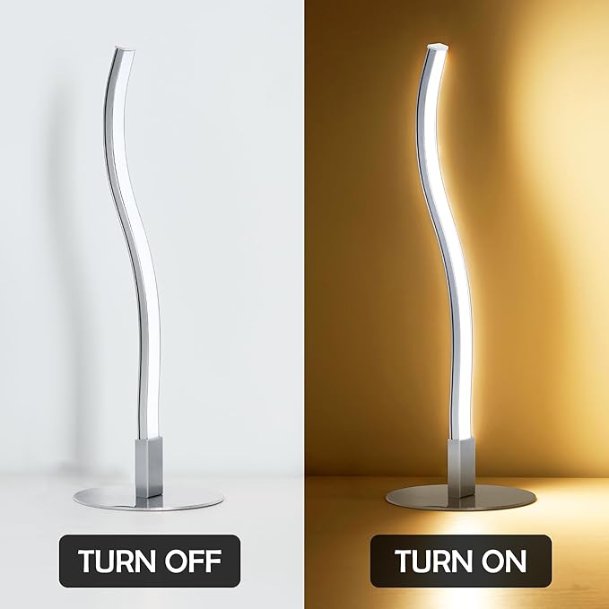 Spiral Lamp for Office,3 CCT 2700K/4500K/6500K Stepless Dimmable Silver Table lamp with USB Adapter,Modern Nightstand Lamp,Unique Bedside Table Lamps,Small Lamp for Nightstand,Living Room,Bedroom