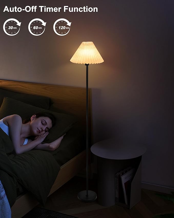 UMEXUS Cordless LED Floor Lamp for Bedroom, Rechargeable, Dimmable RGB, Portable, Modern Pleated Standing Light with Remote & Timer, Small Corner Pole Lamps for Living Room Bedside Home Outdoor Decor