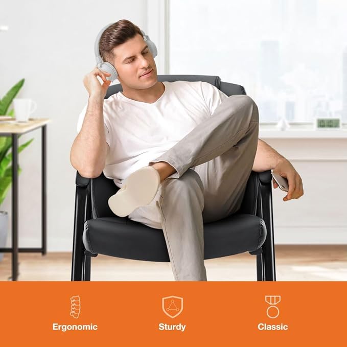 PU Leather Conference Room Chair, Tall Back Chairs with with Padded Arms and No Wheels, Guest Chair for Reception Waiting Room Black