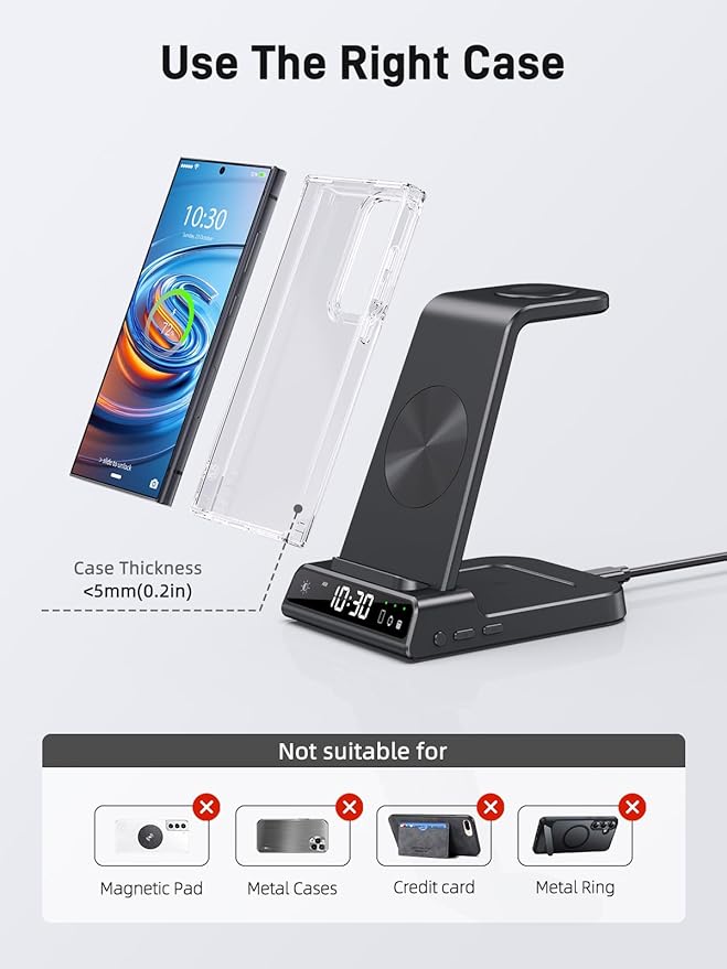 Wireless Charger for Samsung Charging Station, 3 in 1 Android Phone Charger for Samsung Galaxy S25 Ultra/S24 Ultra/S23/Z Fold7/Flip7, Galaxy Watch 8/8 Classic/Ultra/7/6/5, Galaxy Buds 3 Pro/3