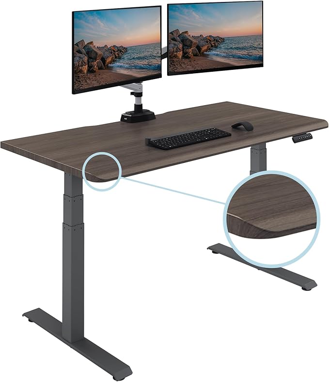 Vari ComfortEdge 60x30 Inch Adjustable Electric Standing Desk – Sit Stand VariDesk with Memory Presets, Sloped Edge, 200 LB Capacity + Tool-Free Assembly (Espresso Wood)