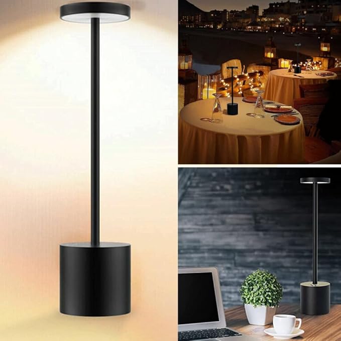 MIOBLUE Cordless Table Lamp, Rechargeable Table LampLED Touch Light,3 Color Stepless Dimmable Battery Powered Lamp, Usage for Table Light for Dinner/Patio/Restaurant/Bedroom.(Black)