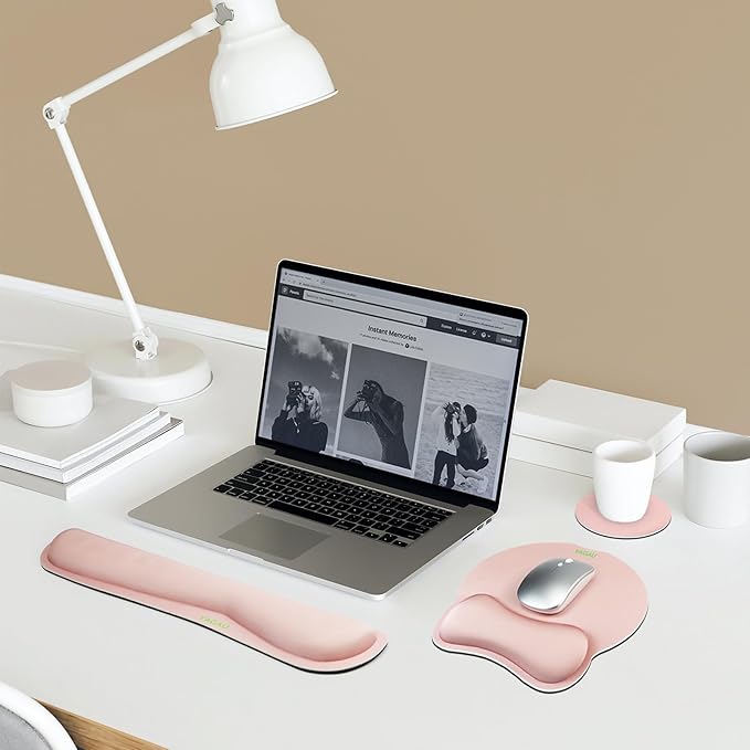VAGAU Premium Keyboard Wrist Rest and Mouse Pad Wrist Support, Ergonomic Memory Foam Set for Office, Laptop, Mac, Computer and Gaming,Comfortable Typing &Wrist Pain Relief(Pink)