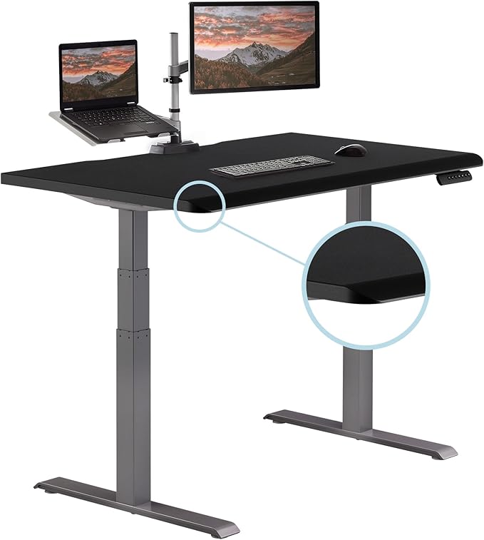 Vari ComfortEdge 48x30 Inch Electric Standing Desk – Height Adjustable Sit Stand VariDesk with Memory Presets, Sloped Edge, 220 LB Capacity + Tool-Free Assembly (Black)
