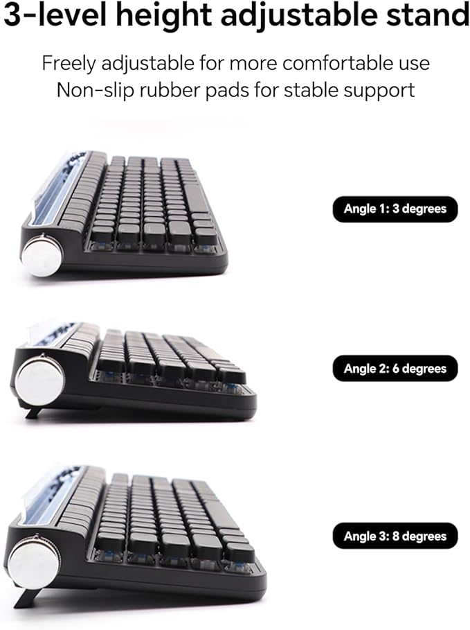 Retro Typewriter Mechanical Keyboard with Tablet Stand, 100 Keys LED Backlit, ABS+PBT Keycaps, Wired/Bluetooth, Blue Switch, Compatible with Windows/Mac/iOS/Android (Black)