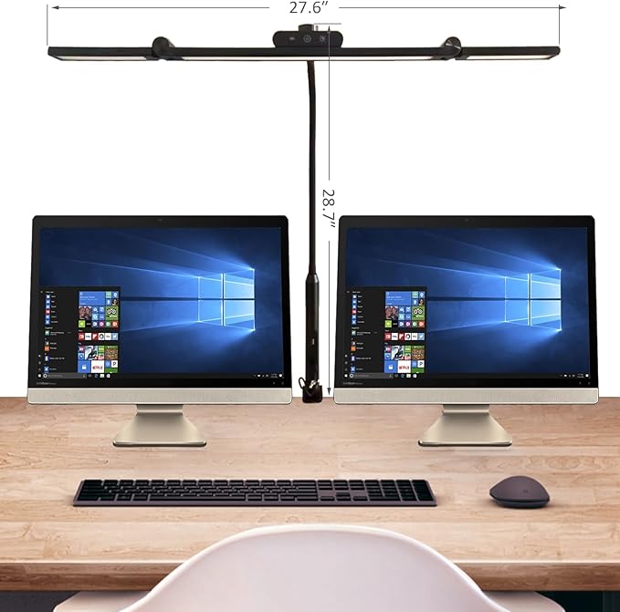LED Desk Lamp with Clamp for Home Ofice, 24w Stepless Dimming Knob, 2 Auxiliary Lights, Adjustable Gooseneck, Touch control, Eye Protection, Desk Light for Drafting