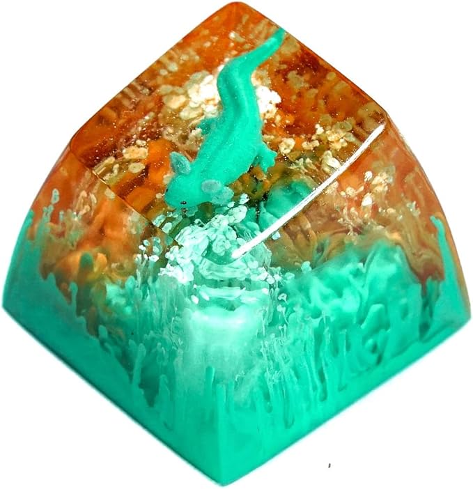 Green Axolotl Artisan Keycap Orange Green Ocean Coral R1 SA Profile Custom Animal Axolotl Keycap 1U ESC Handmade Resin Compatible with Cherry MX Mechanical Keyboard for Axolotl Lover