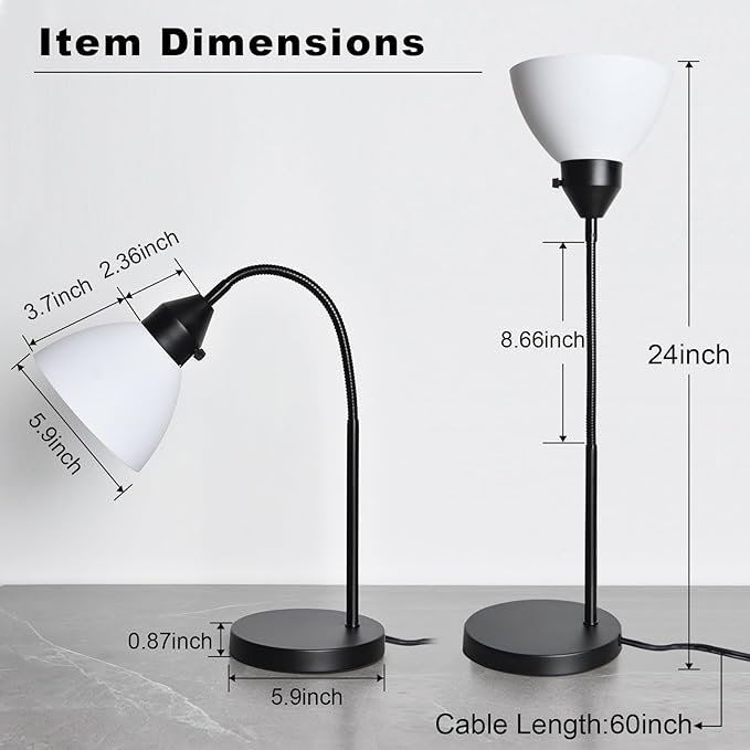 LED Desk Lamp for Home Office, 3 Levels Dimmable Reading Light, Flexible Gooseneck Table Lamp for Bedside Office, Rotary Switch Control, Desk Lamp for College Dorm Study Lamp, Bulb Included, Black