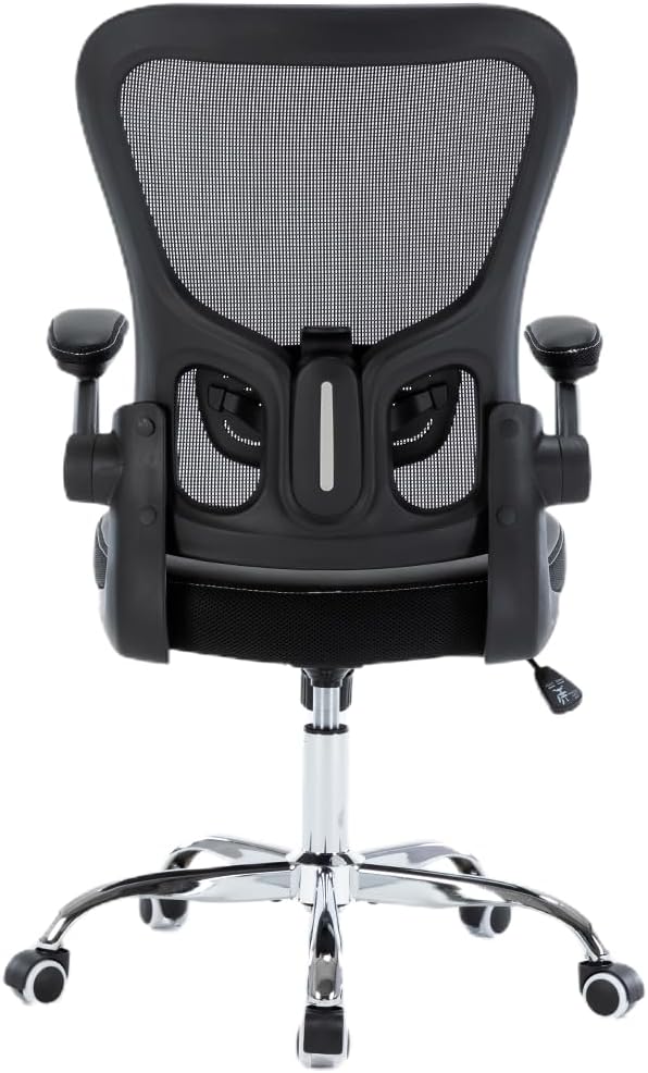 Ergonomic Office Chair with Lumbar Support, Adjustable PU Leather Computer Chair, Executive Desk Chair with Flip-up Arms, Breathable Mesh Back, Swivel Rolling Task Chair for Home Office Black