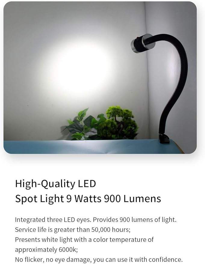 Gooseneck LED Light, Clamp Gooseneck Light 900 Lumen 120 Volt Fixed with C Clamp Industrial Work Lamp for Machine Tools and Lathe