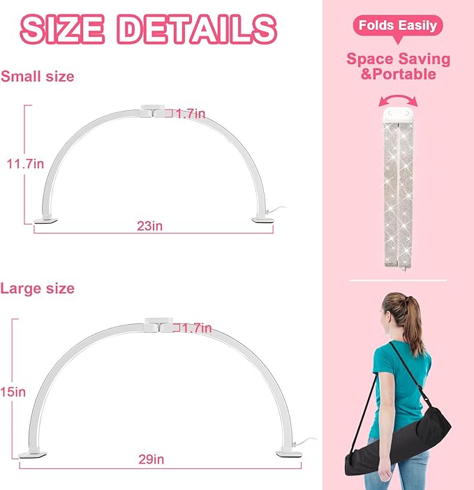 Upgraded Half Moon Light with Phone Holder, 23in Foldable Half Moon Light for Nail Desk, Nail Table Lamp with Stepless Dimming & Color Temperature (Small-23In)