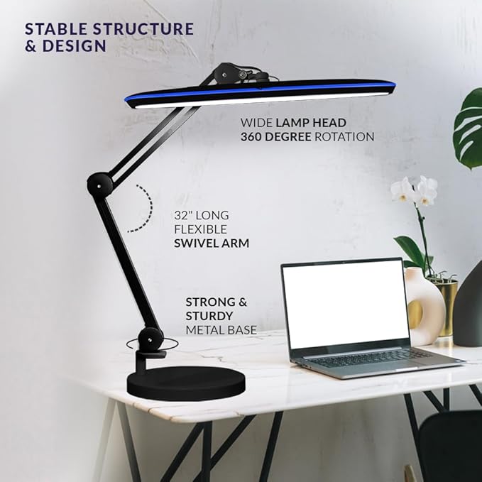 Neatfi XL 2,200 Lumens LED Task Lamp, 24W, 117 Pcs SMD LED, 23 Inches Ultra Wide Lamp, 4 Level Brightness Dimmable, Eye-Caring Light, Glare Free (Non-CCT with Base, Black)