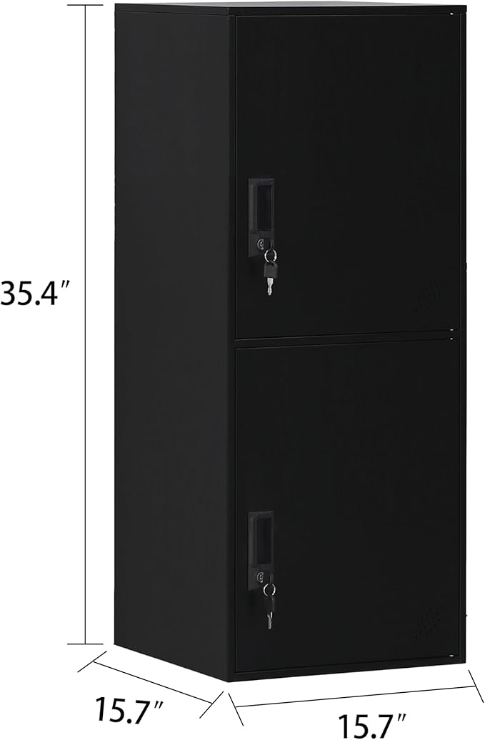 2 Door Vertical Stackable Storage Cabinet with Locking Doors,Shelves File Cabinet Organizer,Metal Locker Storage Cabinet Office, Home, Gym, School,KidsRoom (2 Door, Black)