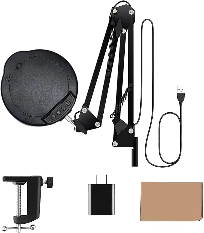 15X Magnifying Glass with Light and Clamp, 5 Color Modes 10 Levels Adjustable Brightness, 2-in-1 Desk Lamp with Clamp, Hands Free Magnifier with Dust Cover for Craft Hobby Reading Repair Close Works