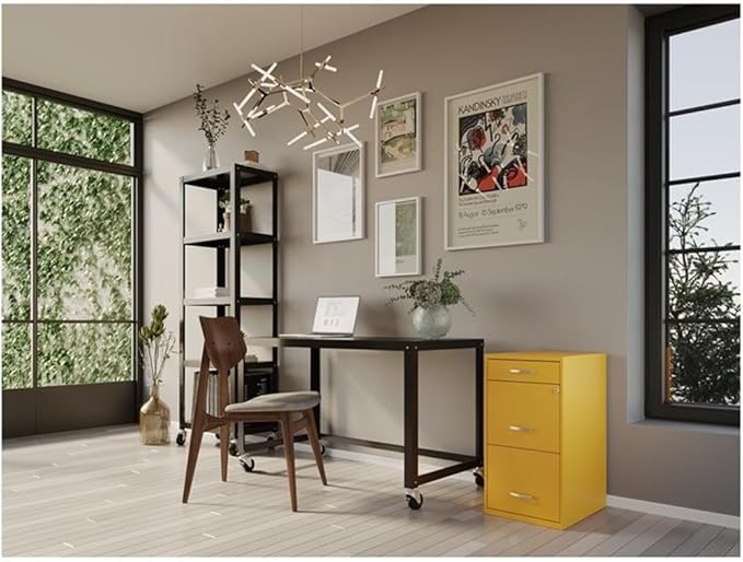 Hirsh Space Solutions 18" Deep Modern Metal Organizer File Cabinet with Cam Lock, 3-Drawer, Letter-Size, for Small Home/Home Office in Yellow