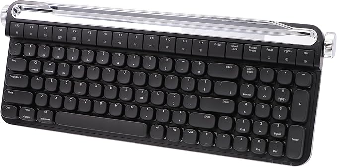 Retro Typewriter Mechanical Keyboard with Tablet Stand, 100 Keys LED Backlit, ABS+PBT Keycaps, Wired/Bluetooth, Blue Switch, Compatible with Windows/Mac/iOS/Android (Black)