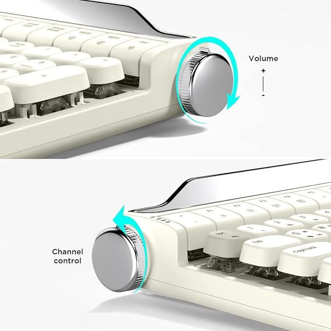 Retro Typewriter Mechanical Keyboard with Tablet Stand, 100 Keys LED Backlit, ABS+PBT Keycaps, Wired/Bluetooth, Blue Switch, Compatible with Windows/Mac/iOS/Android(Ivory Butter Color)